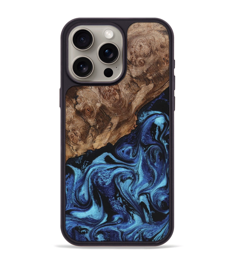 iPhone 15 Pro Max Wood+Resin Phone Case - Sheree (Blue, 721646)