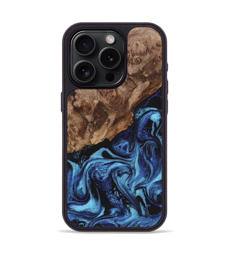 iPhone 15 Pro Wood+Resin Phone Case - Sheree (Blue, 721646)