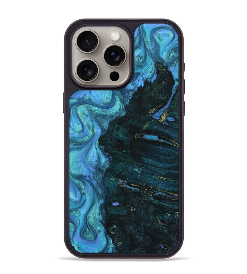 iPhone 15 Pro Max Wood+Resin Phone Case - Emery (Blue, 721647)