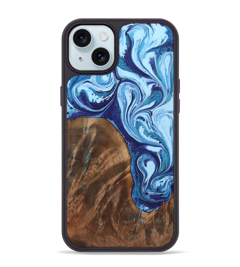 iPhone 15 Plus Wood+Resin Phone Case - Deandre (Blue, 721648)