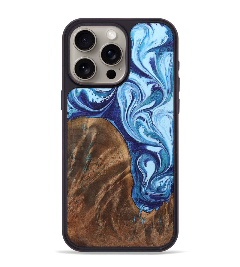 iPhone 15 Pro Max Wood+Resin Phone Case - Deandre (Blue, 721648)