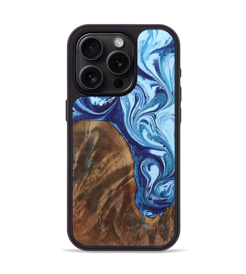 iPhone 15 Pro Wood+Resin Phone Case - Deandre (Blue, 721648)