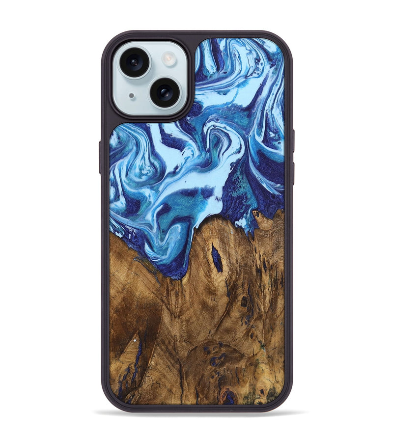 iPhone 15 Plus Wood+Resin Phone Case - Heath (Blue, 721649)