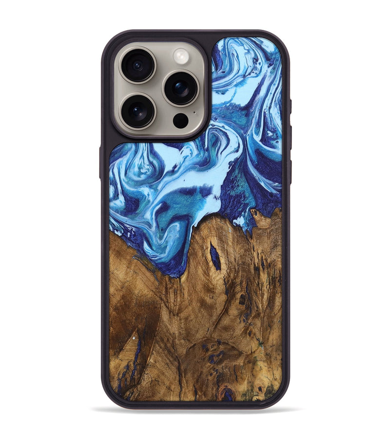 iPhone 15 Pro Max Wood+Resin Phone Case - Heath (Blue, 721649)