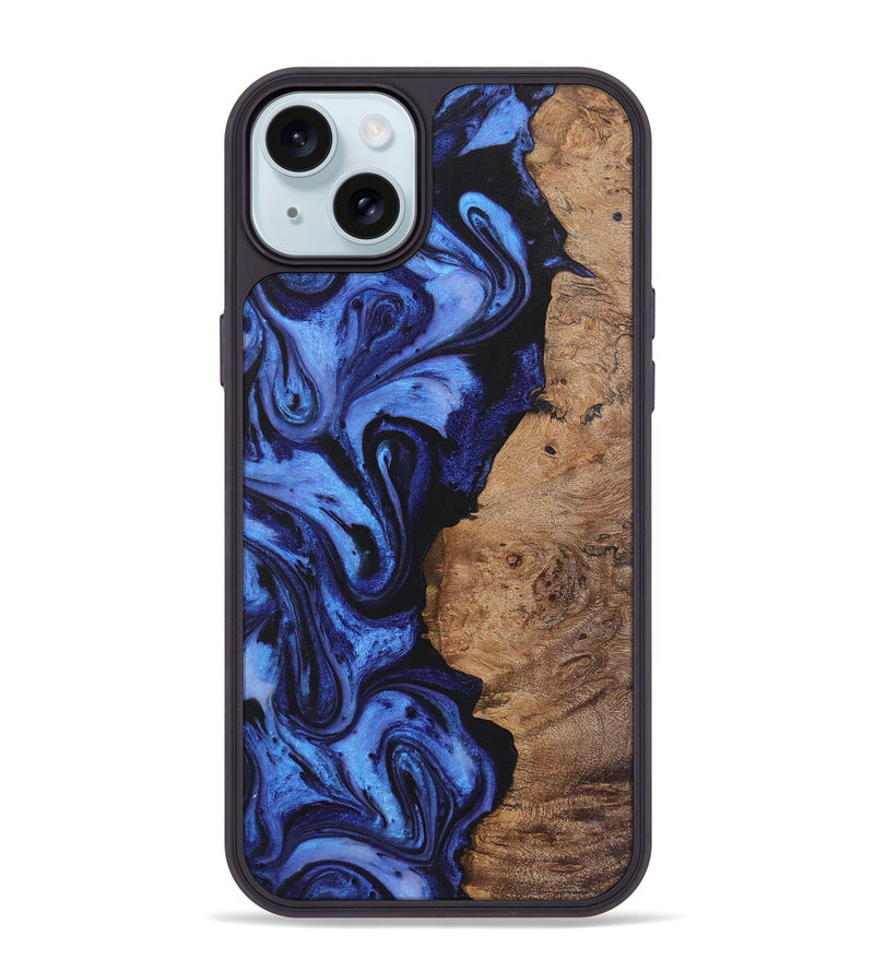 iPhone 15 Plus Wood+Resin Phone Case - Sofia (Blue, 721650)