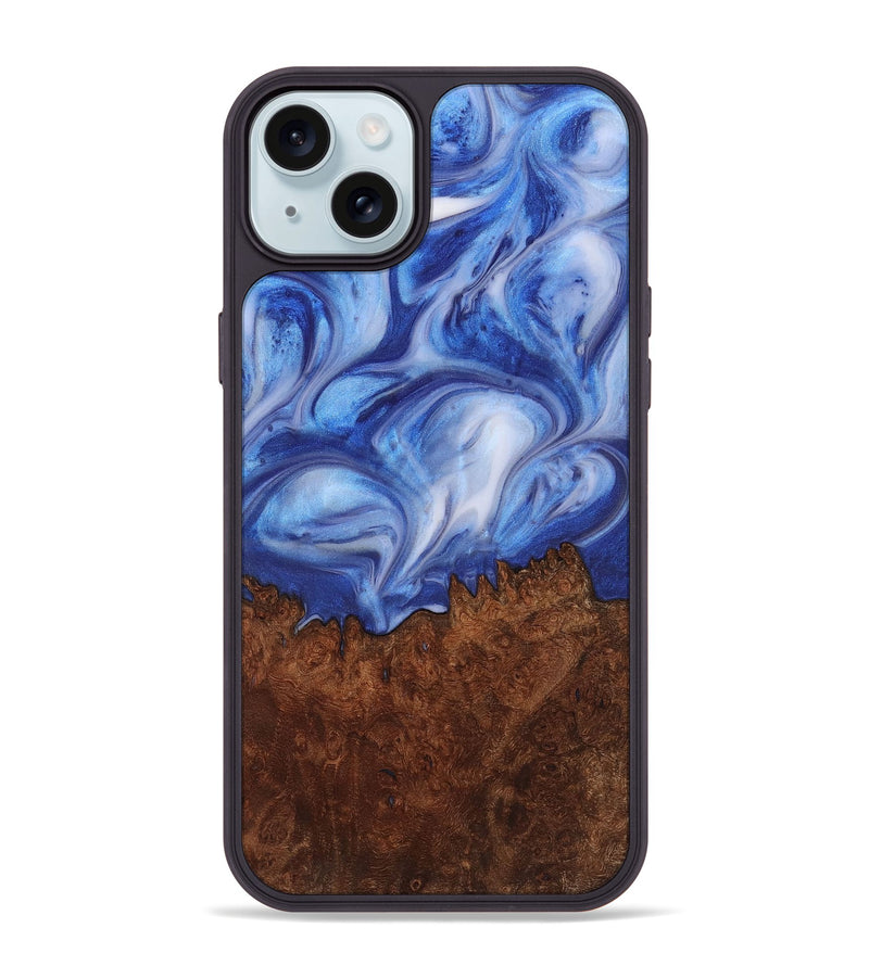 iPhone 15 Plus Wood+Resin Phone Case - Edna (Blue, 721651)