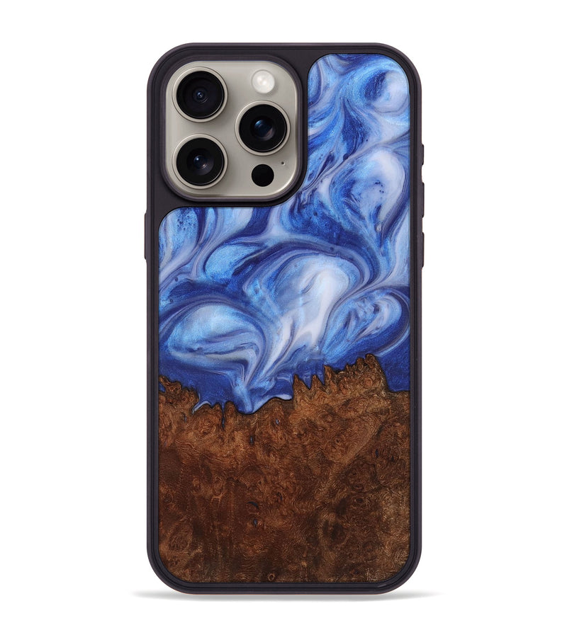 iPhone 15 Pro Max Wood+Resin Phone Case - Edna (Blue, 721651)