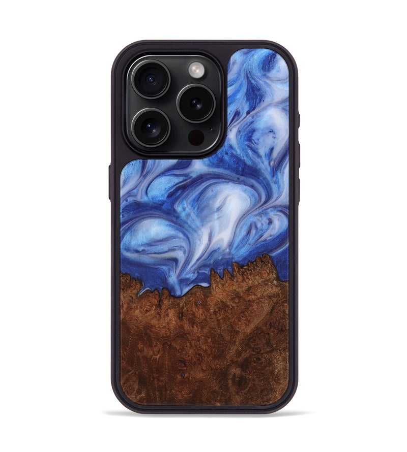 iPhone 15 Pro Wood+Resin Phone Case - Edna (Blue, 721651)