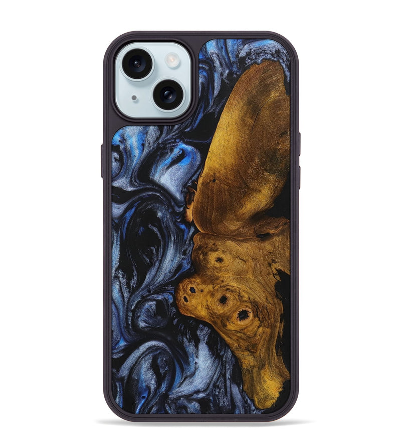 iPhone 15 Plus Wood+Resin Phone Case - Phyllis (Blue, 721652)