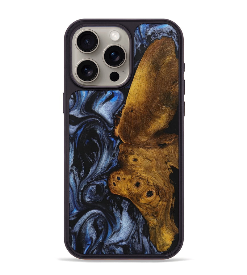 iPhone 15 Pro Max Wood+Resin Phone Case - Phyllis (Blue, 721652)