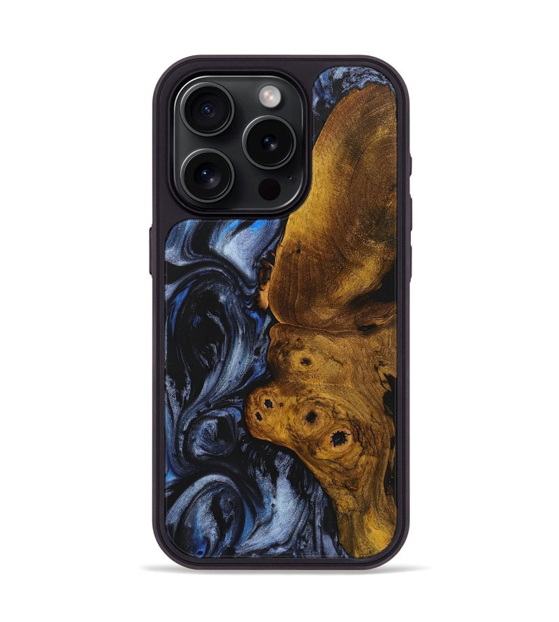 iPhone 15 Pro Wood+Resin Phone Case - Phyllis (Blue, 721652)