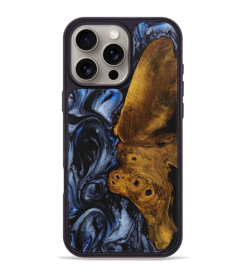 iPhone 16 Pro Max Wood+Resin Phone Case - Phyllis (Blue, 721652)