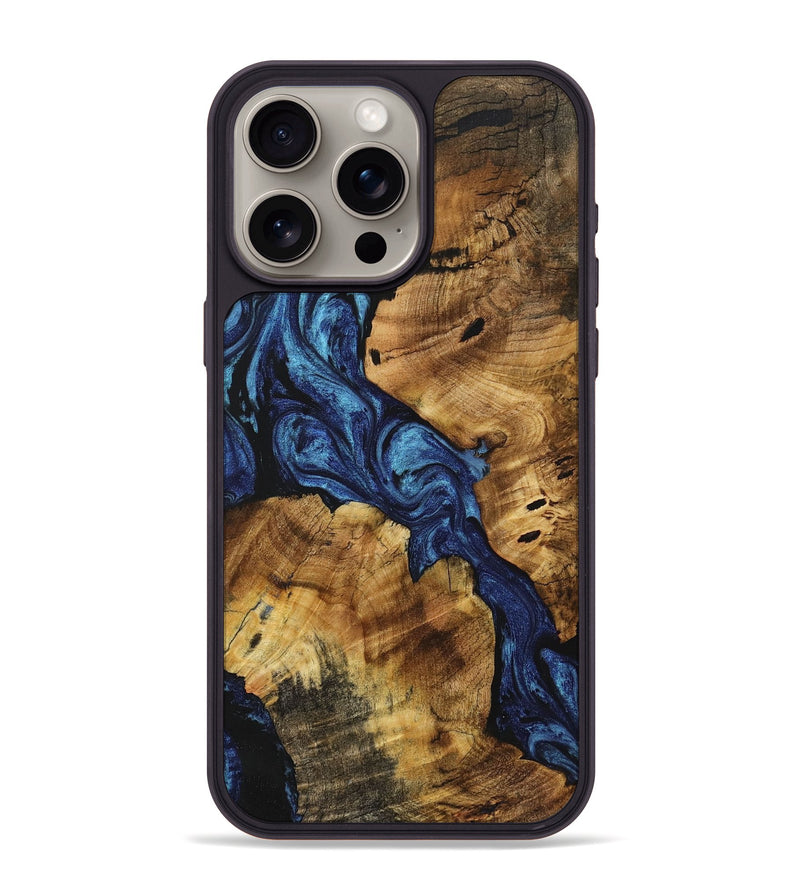 iPhone 15 Pro Max Wood+Resin Phone Case - Mekhi (Blue, 721655)