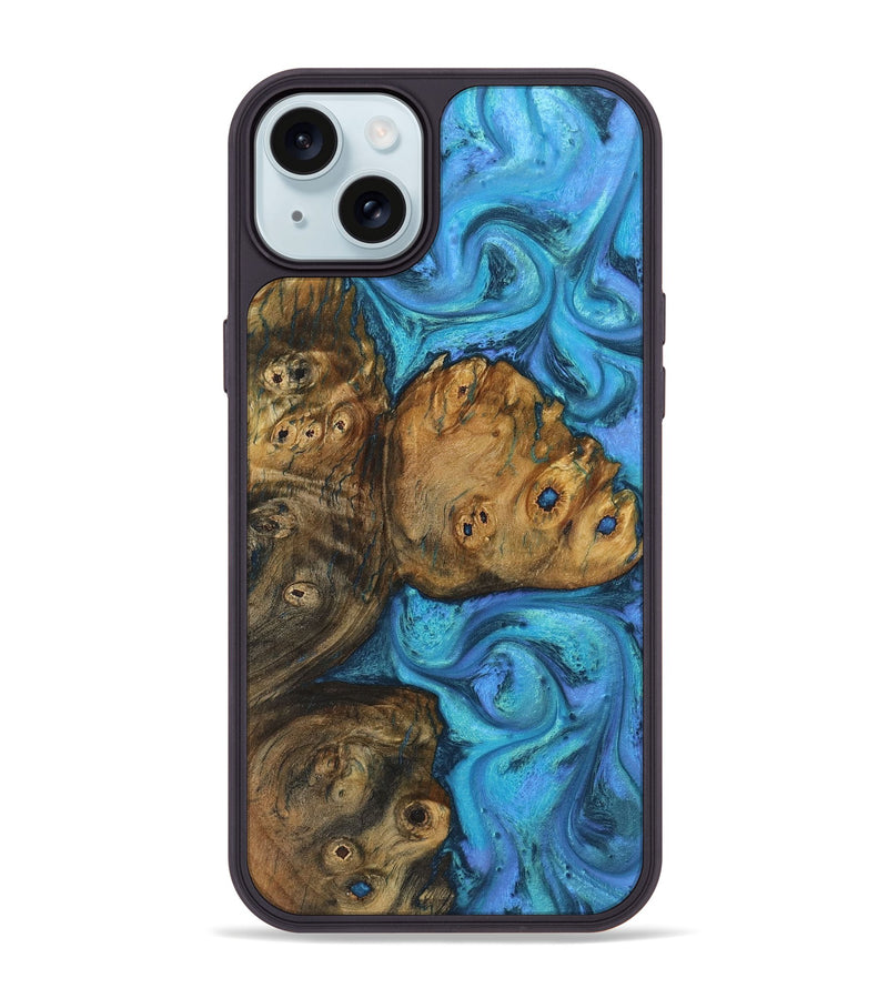 iPhone 15 Plus Wood+Resin Phone Case - Octavia (Blue, 721656)