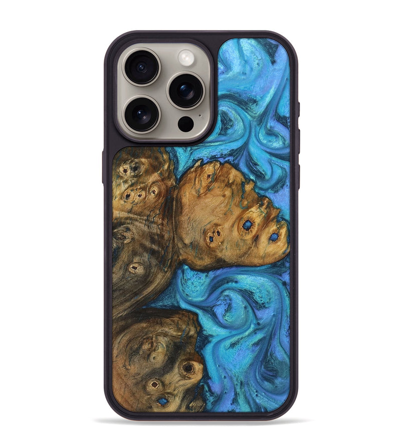 iPhone 15 Pro Max Wood+Resin Phone Case - Octavia (Blue, 721656)