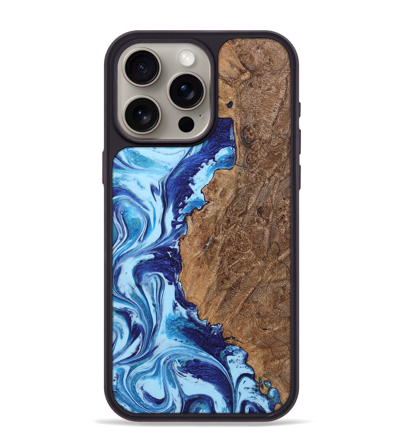 iPhone 15 Pro Max Wood+Resin Phone Case - Ada (Blue, 721657)