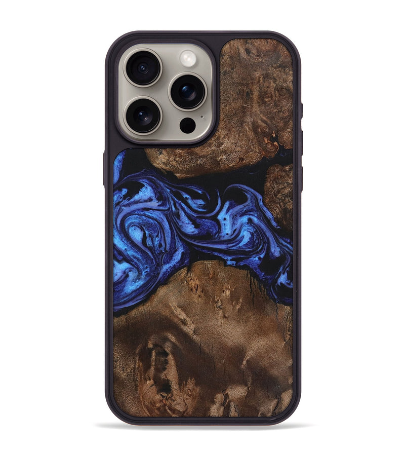 iPhone 15 Pro Max Wood+Resin Phone Case - Oscar (Blue, 721659)