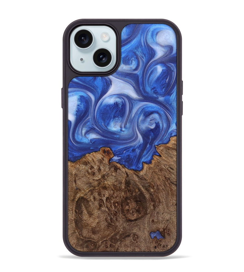 iPhone 15 Plus Wood+Resin Phone Case - Averie (Blue, 721661)