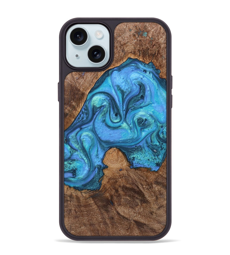 iPhone 15 Plus Wood+Resin Phone Case - Mamie (Blue, 721665)