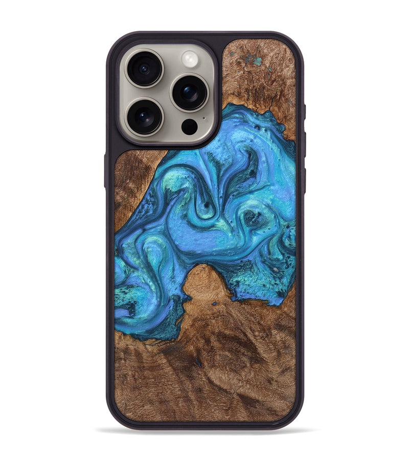 iPhone 15 Pro Max Wood+Resin Phone Case - Mamie (Blue, 721665)