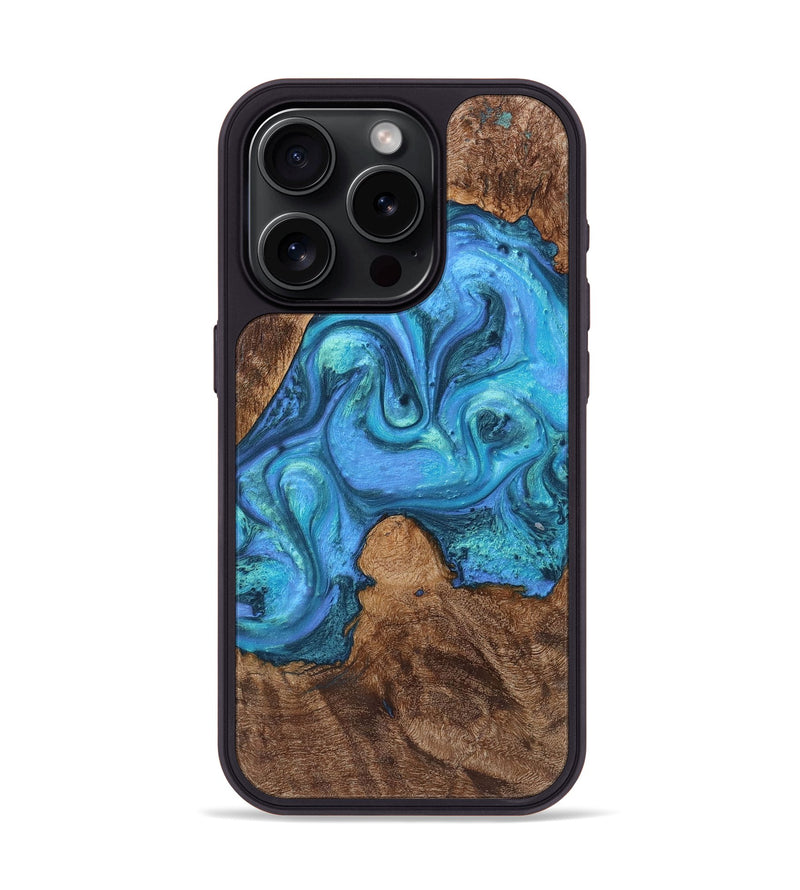 iPhone 15 Pro Wood+Resin Phone Case - Mamie (Blue, 721665)