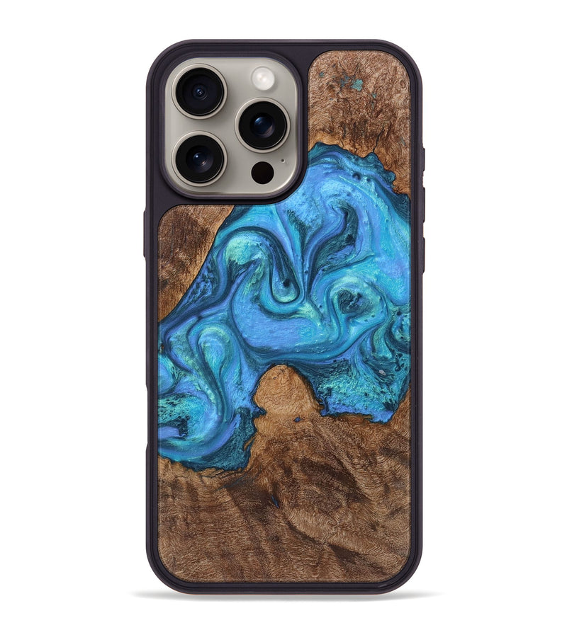 iPhone 16 Pro Max Wood+Resin Phone Case - Mamie (Blue, 721665)