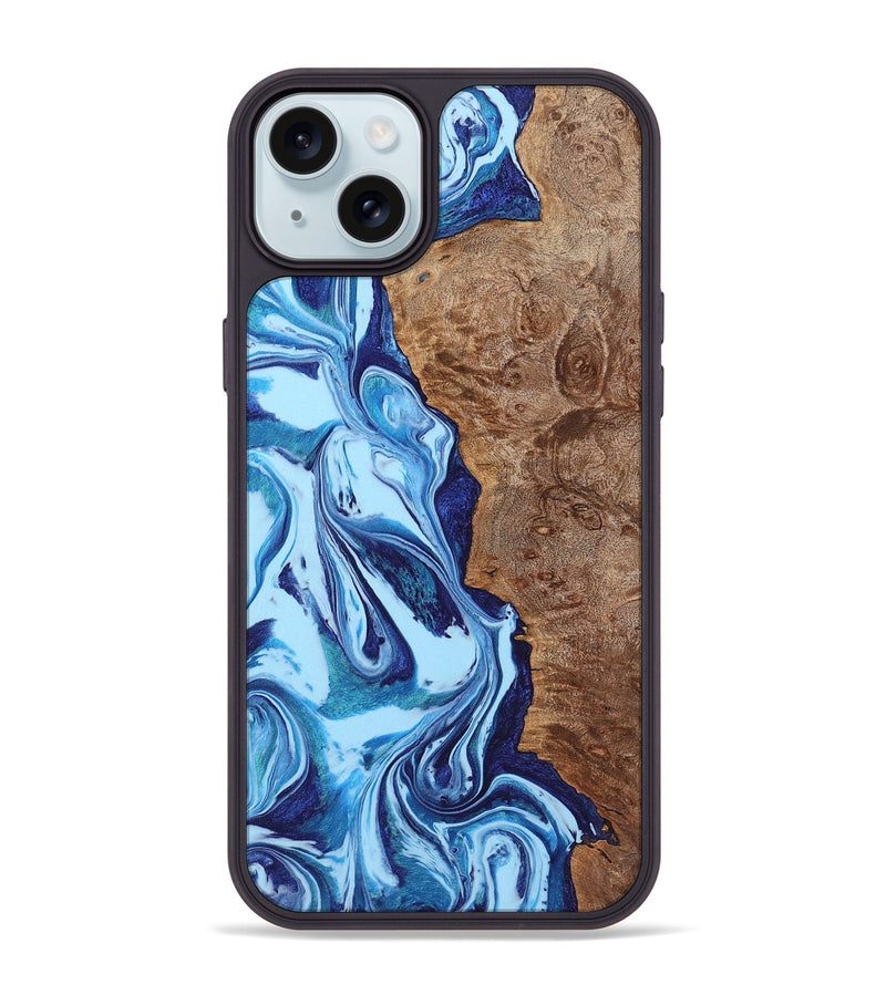 iPhone 15 Plus Wood+Resin Phone Case - Serena (Blue, 721667)