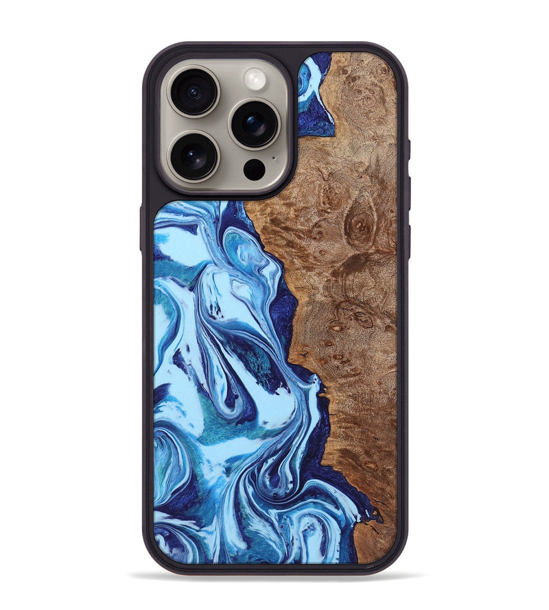 iPhone 15 Pro Max Wood+Resin Phone Case - Serena (Blue, 721667)