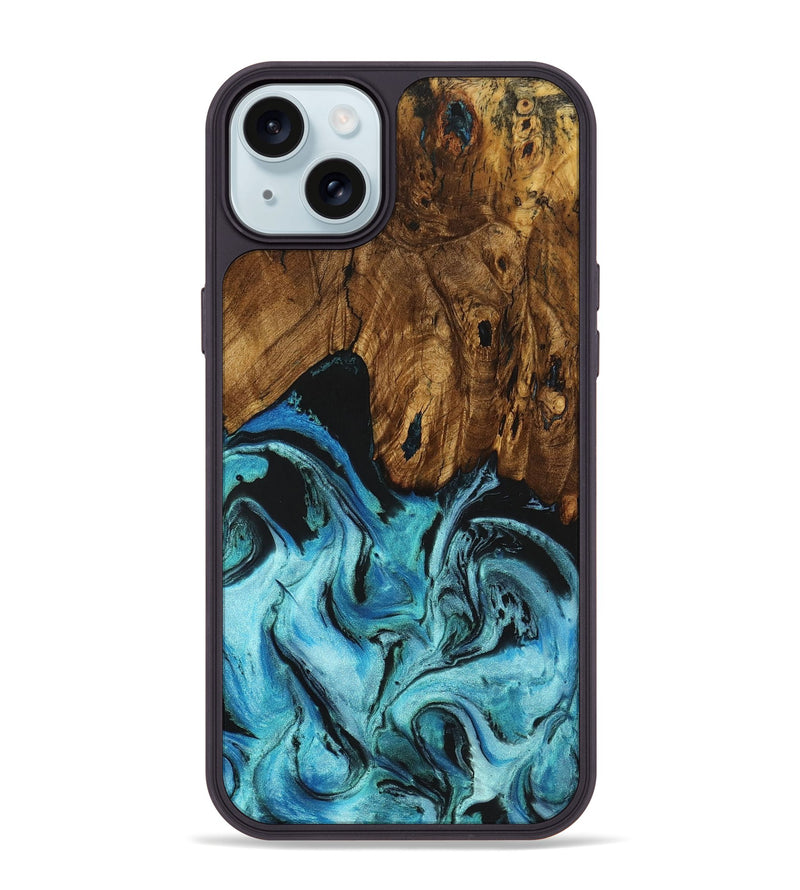 iPhone 15 Plus Wood+Resin Phone Case - Gerald (Blue, 721669)