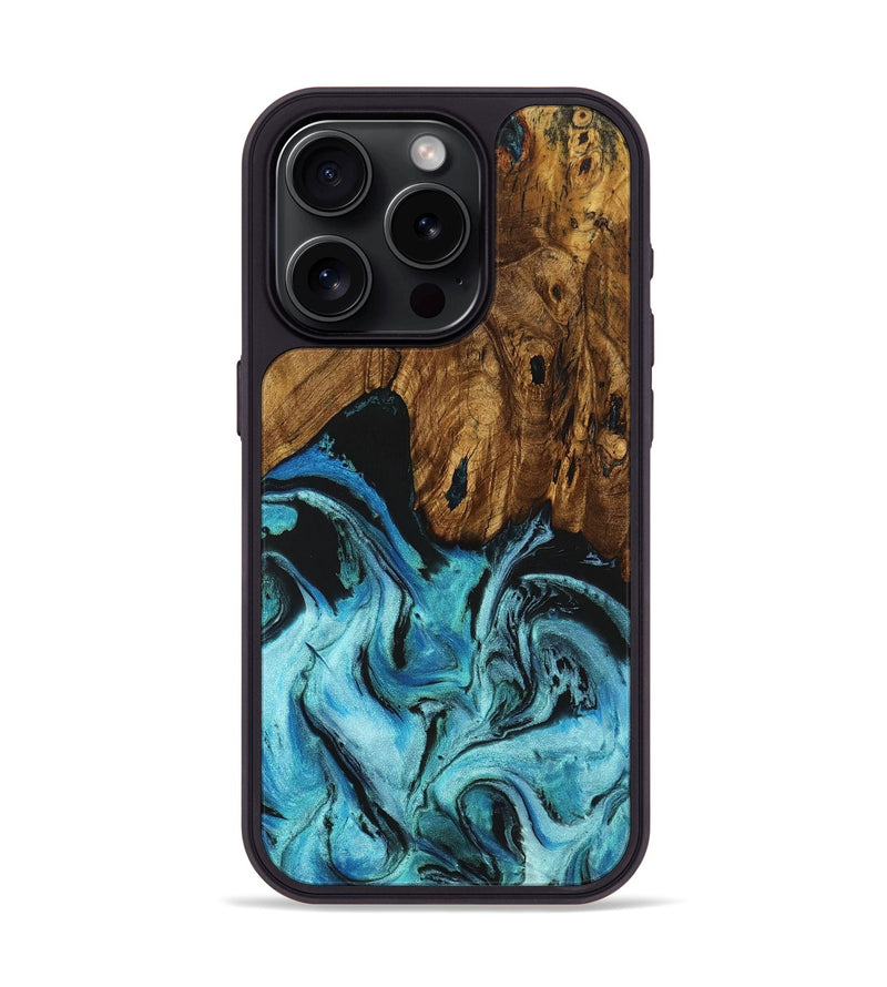 iPhone 15 Pro Wood+Resin Phone Case - Gerald (Blue, 721669)