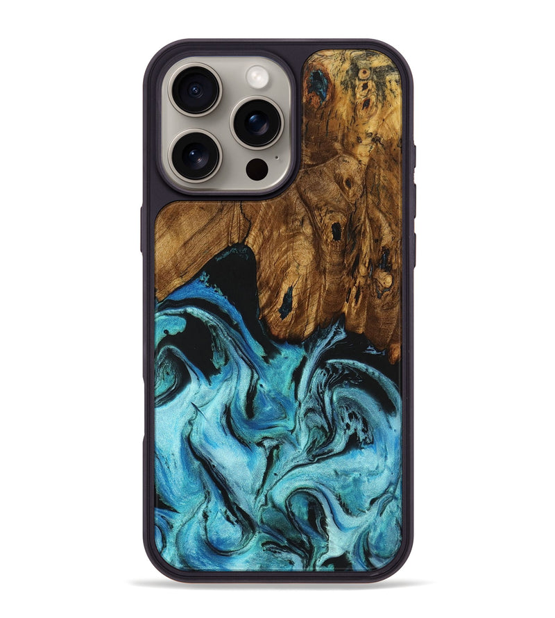 iPhone 16 Pro Max Wood+Resin Phone Case - Gerald (Blue, 721669)