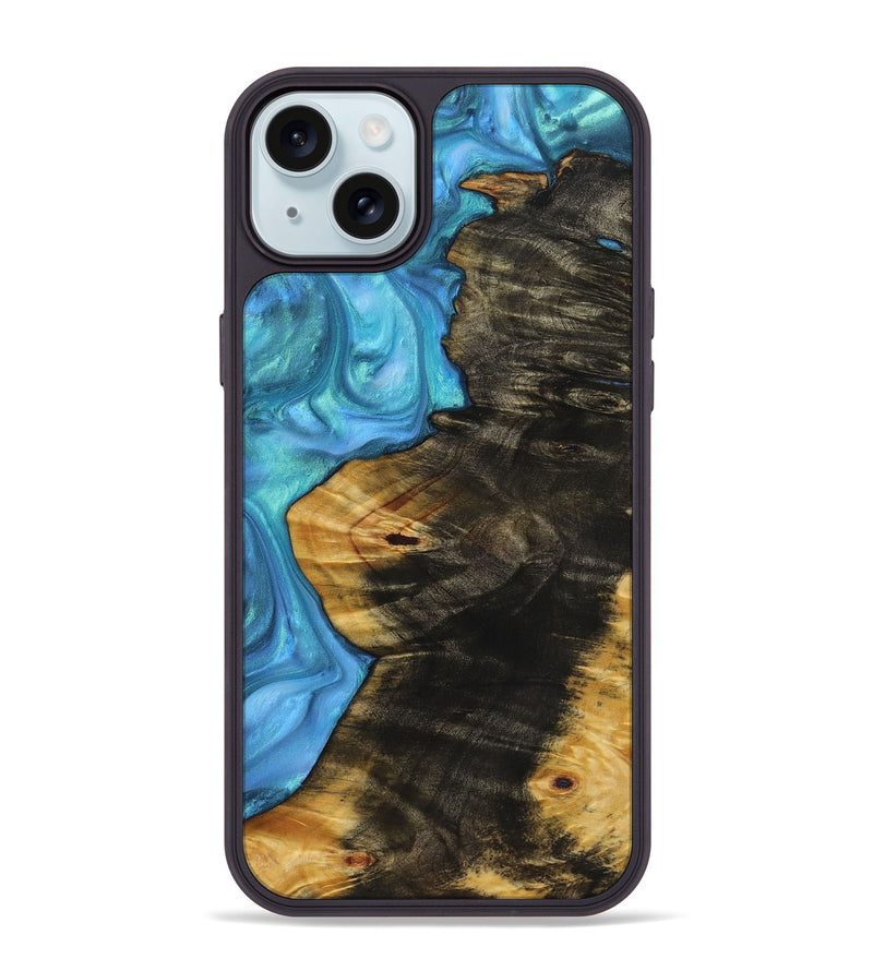 iPhone 15 Plus Wood+Resin Phone Case - Hugh (Blue, 721672)