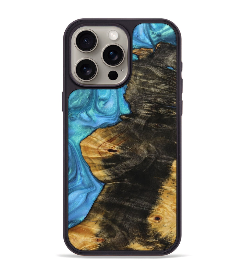 iPhone 15 Pro Max Wood+Resin Phone Case - Hugh (Blue, 721672)