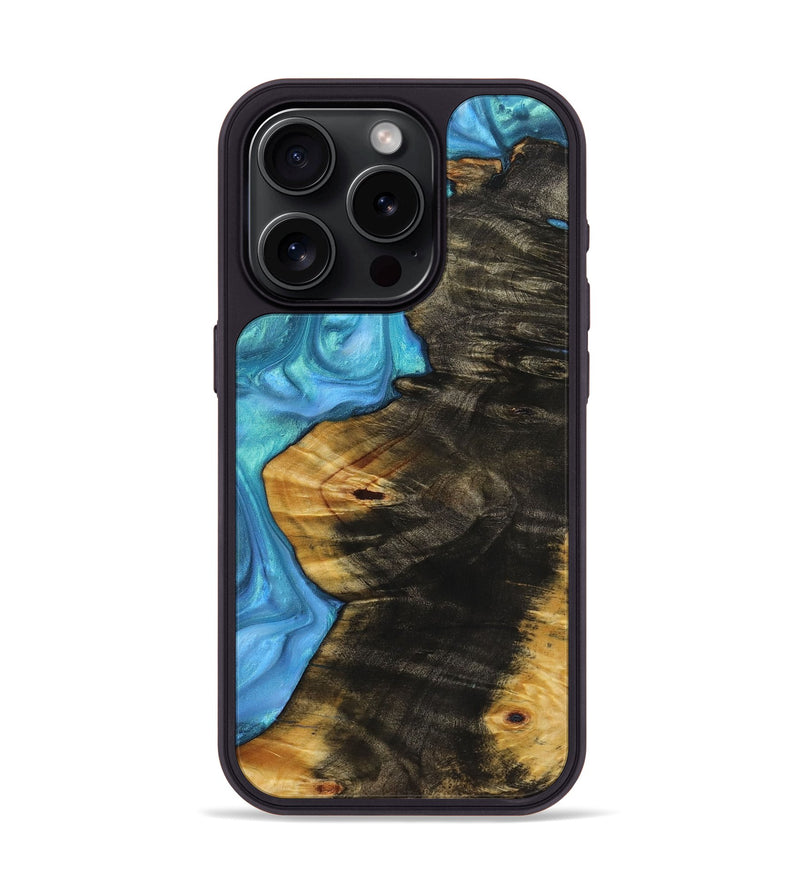 iPhone 15 Pro Wood+Resin Phone Case - Hugh (Blue, 721672)