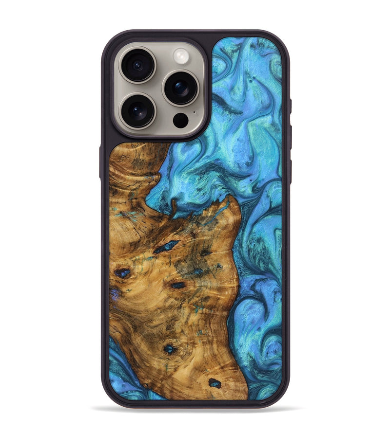 iPhone 15 Pro Max Wood+Resin Phone Case - Haisley (Blue, 721674)