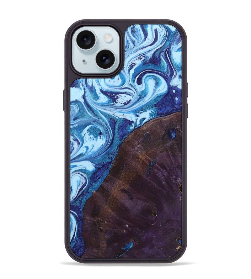 iPhone 15 Plus Wood+Resin Phone Case - Harmony (Blue, 721675)