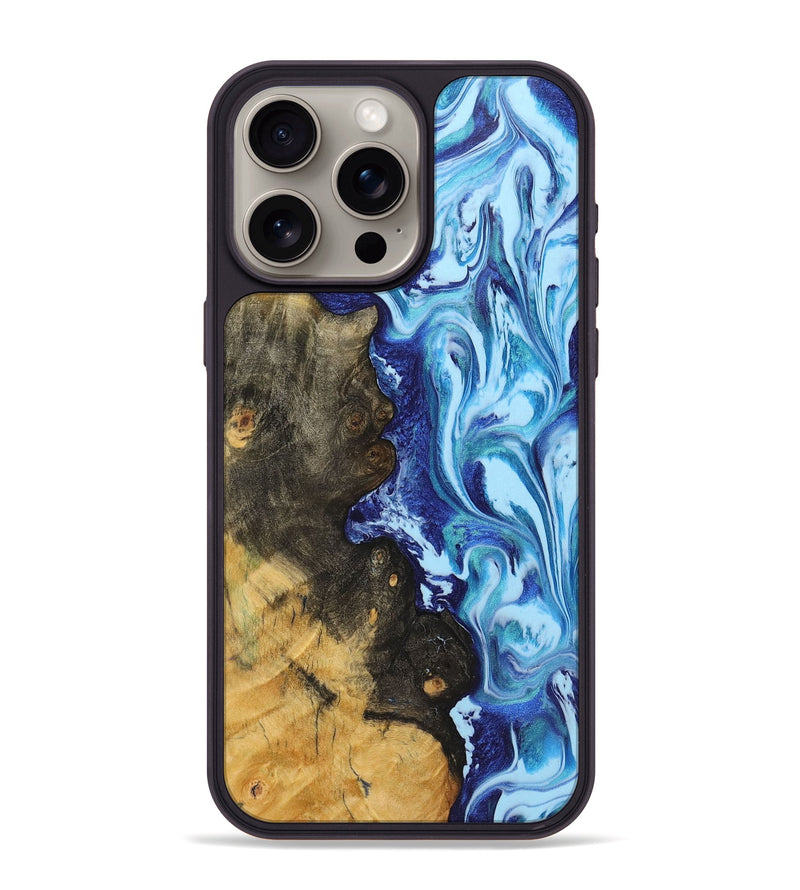 iPhone 15 Pro Max Wood+Resin Phone Case - Kara (Blue, 721676)