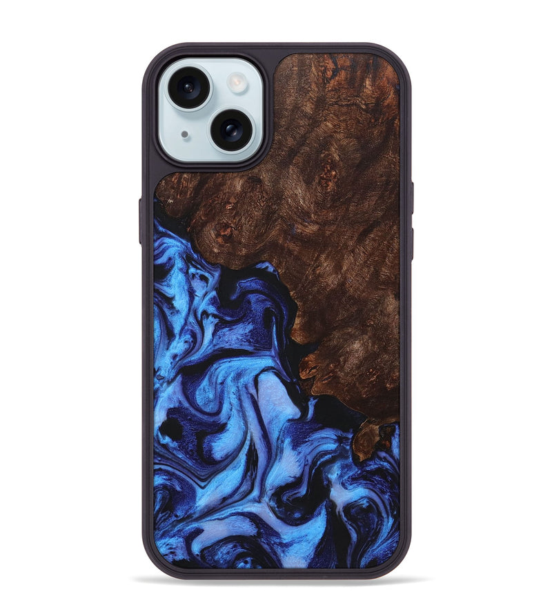 iPhone 15 Plus Wood+Resin Phone Case - Aimee (Blue, 721678)