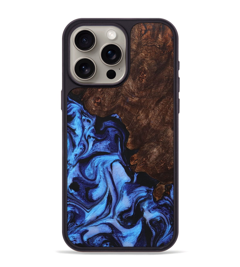 iPhone 15 Pro Max Wood+Resin Phone Case - Aimee (Blue, 721678)