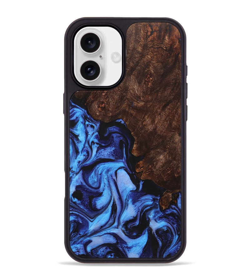 iPhone 16 Plus Wood+Resin Phone Case - Aimee (Blue, 721678)