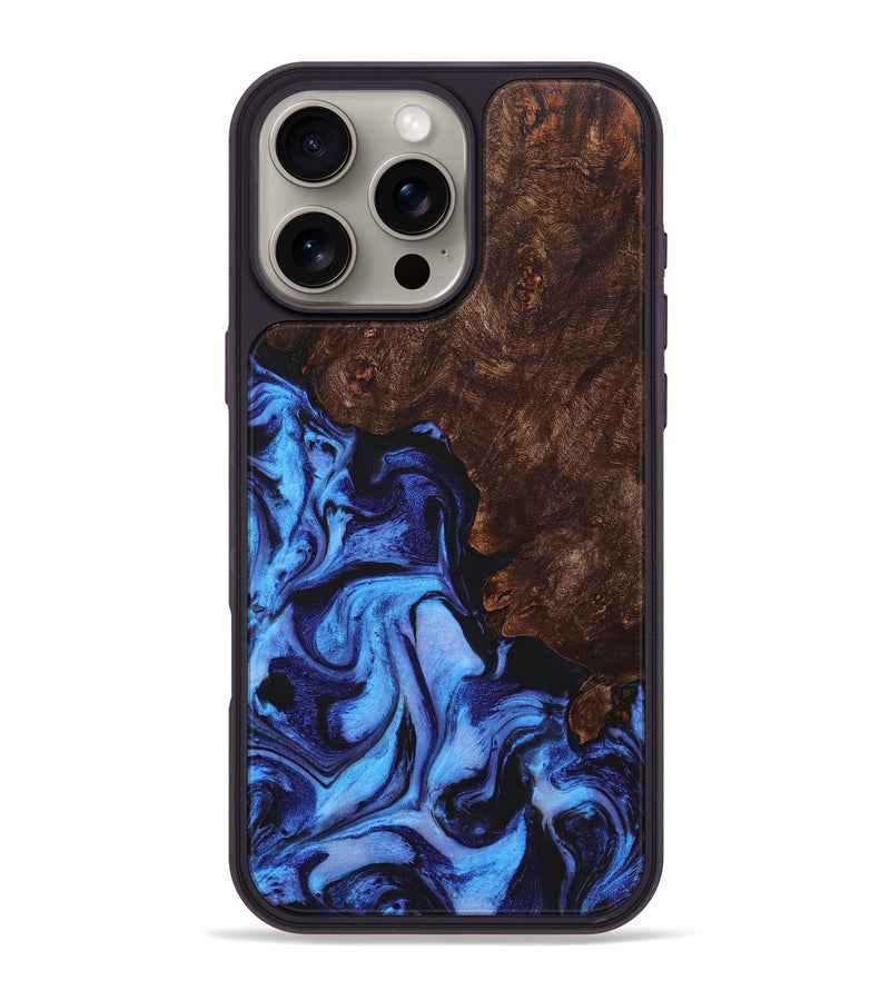 iPhone 16 Pro Max Wood+Resin Phone Case - Aimee (Blue, 721678)