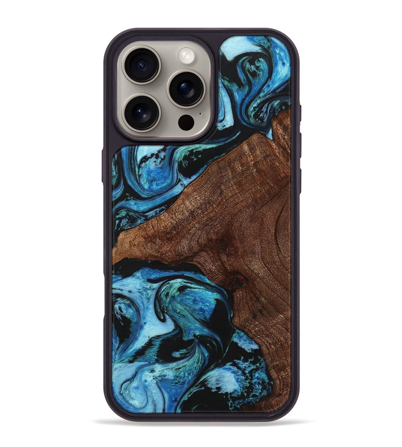 iPhone 16 Pro Max Wood+Resin Phone Case - Mercedes (Blue, 721679)