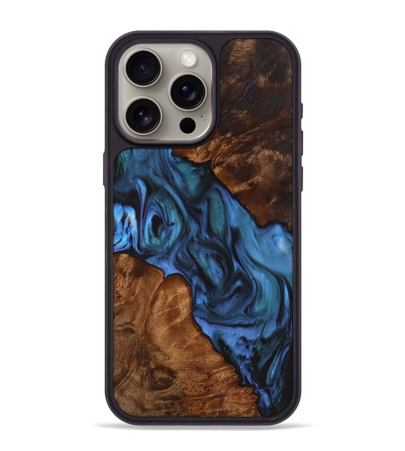 iPhone 15 Pro Max Wood+Resin Phone Case - Kennedy (Blue, 721681)