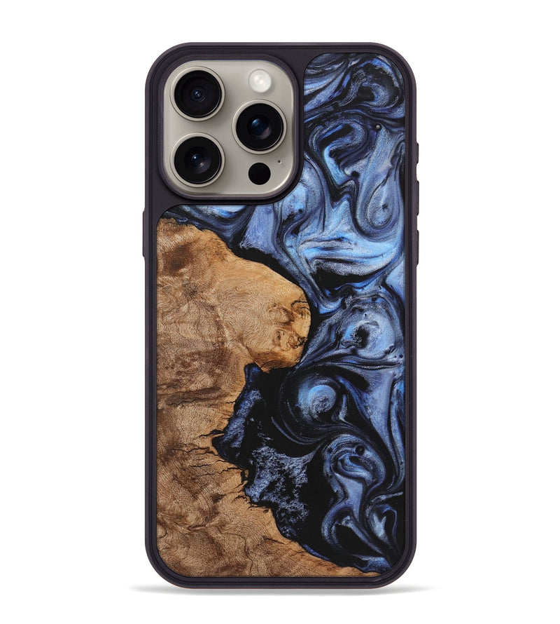 iPhone 15 Pro Max Wood+Resin Phone Case - Christian (Blue, 721682)