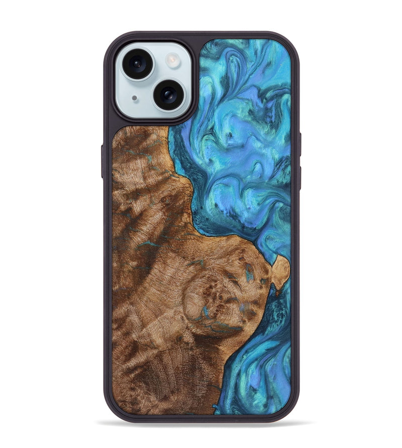 iPhone 15 Plus Wood+Resin Phone Case - Jax (Blue, 721684)