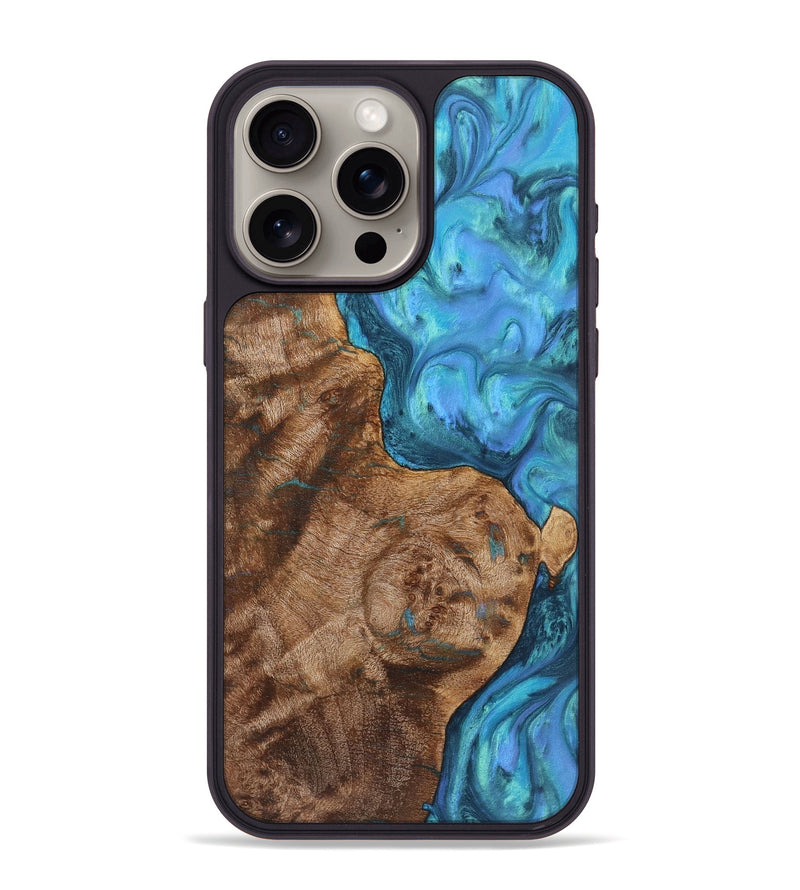 iPhone 15 Pro Max Wood+Resin Phone Case - Jax (Blue, 721684)