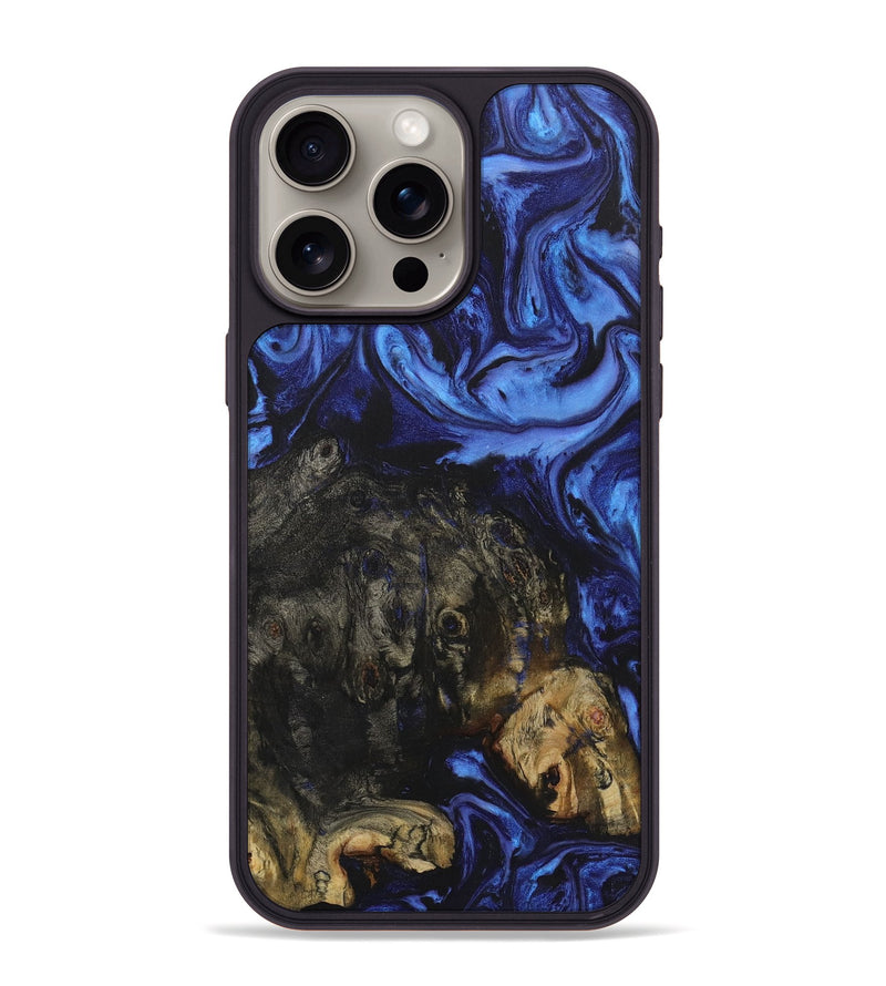 iPhone 15 Pro Max Wood+Resin Phone Case - Daryl (Blue, 721686)