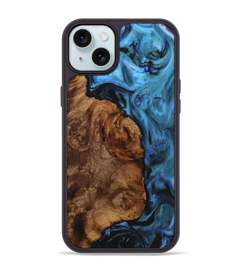 iPhone 15 Plus Wood+Resin Phone Case - Gillian (Blue, 721687)