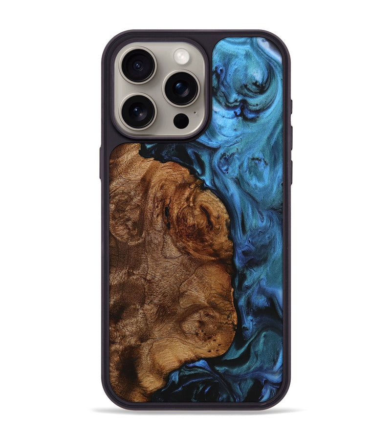 iPhone 15 Pro Max Wood+Resin Phone Case - Gillian (Blue, 721687)