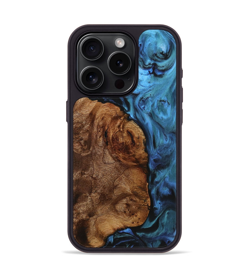 iPhone 15 Pro Wood+Resin Phone Case - Gillian (Blue, 721687)